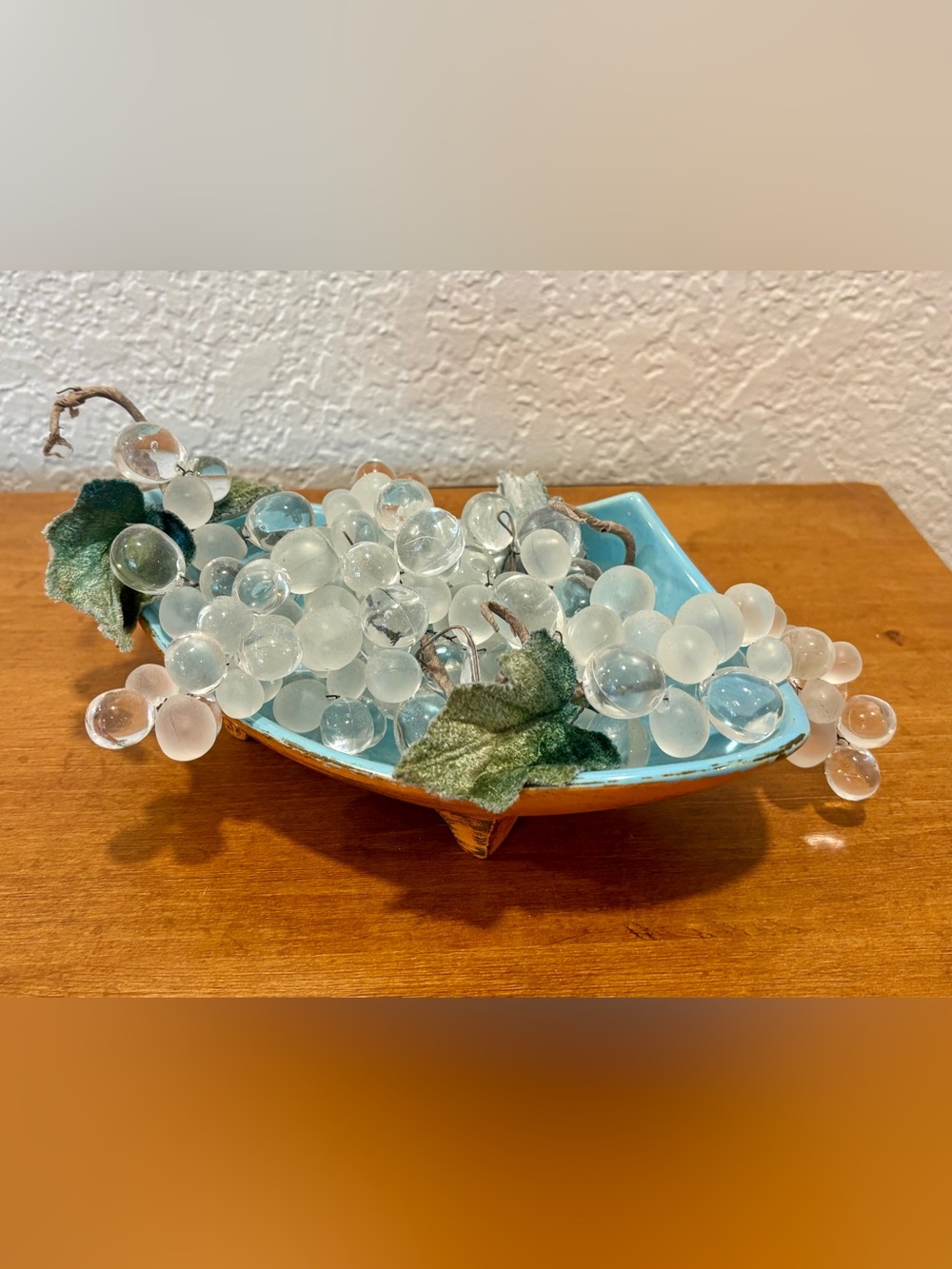 Vintage Lucite Glass Grape Clusters White Clear acrylic MCM Velvet Leaves Craft
